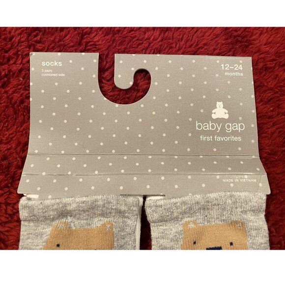 3pk. Baby Gap Teddy Bear Socks - Gray, White, Gray-striped - 12-24 mos. - NWT - Picture 4 of 6